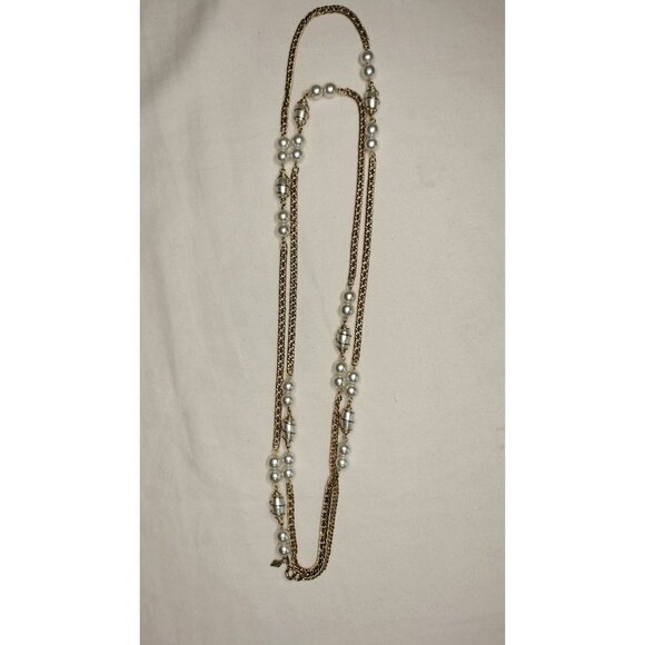 Sarah Coventry Jewelry - Sarah Coventry Vintage Gold Tone Chain Faux Pearl Pendant Long Necklace Jewelry